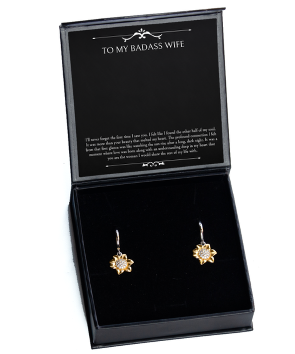 To My Badass Wife, First Time I Saw You, Sunflower Earrings For Women, Anniversary Birthday Valentines Day Gifts From Husband
