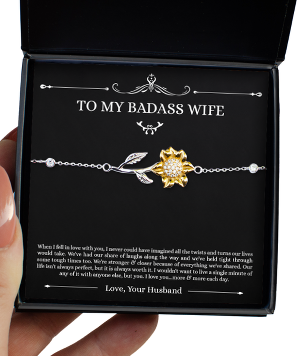 To My Badass Wife, Always Perfect, Sunflower Bracelet For Women, Anniversary Birthday Valentines Day Gifts From Husband
