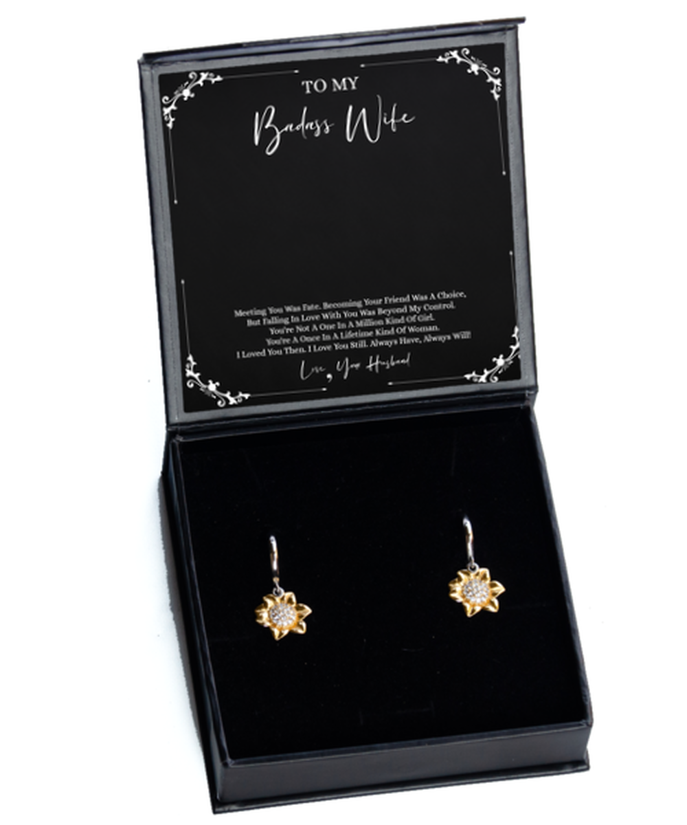 To My Badass Wife, I Love You Still, Sunflower Earrings For Women, Anniversary Birthday Valentines Day Gifts From Husband