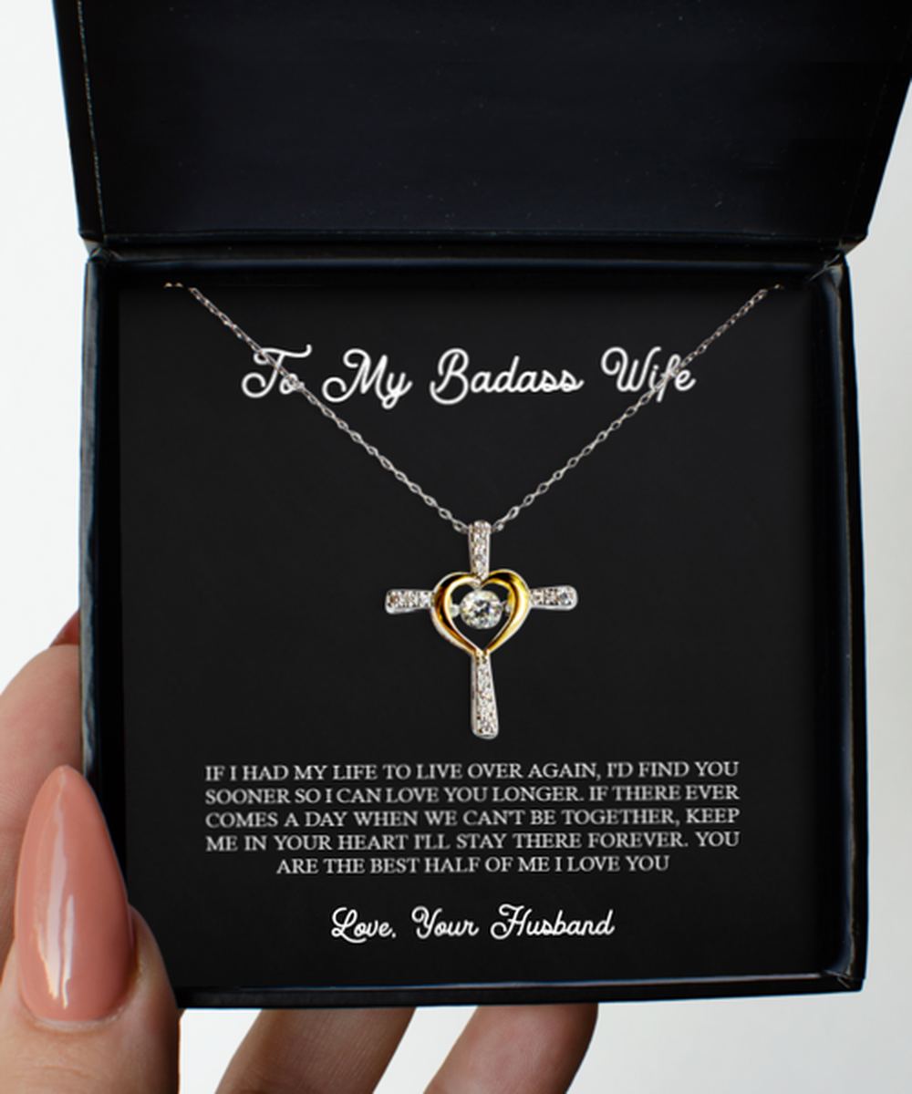 To My Badass Wife, You Are The Best, Cross Dancing Necklace For Women, Anniversary Birthday Valentines Day Gifts From Husband
