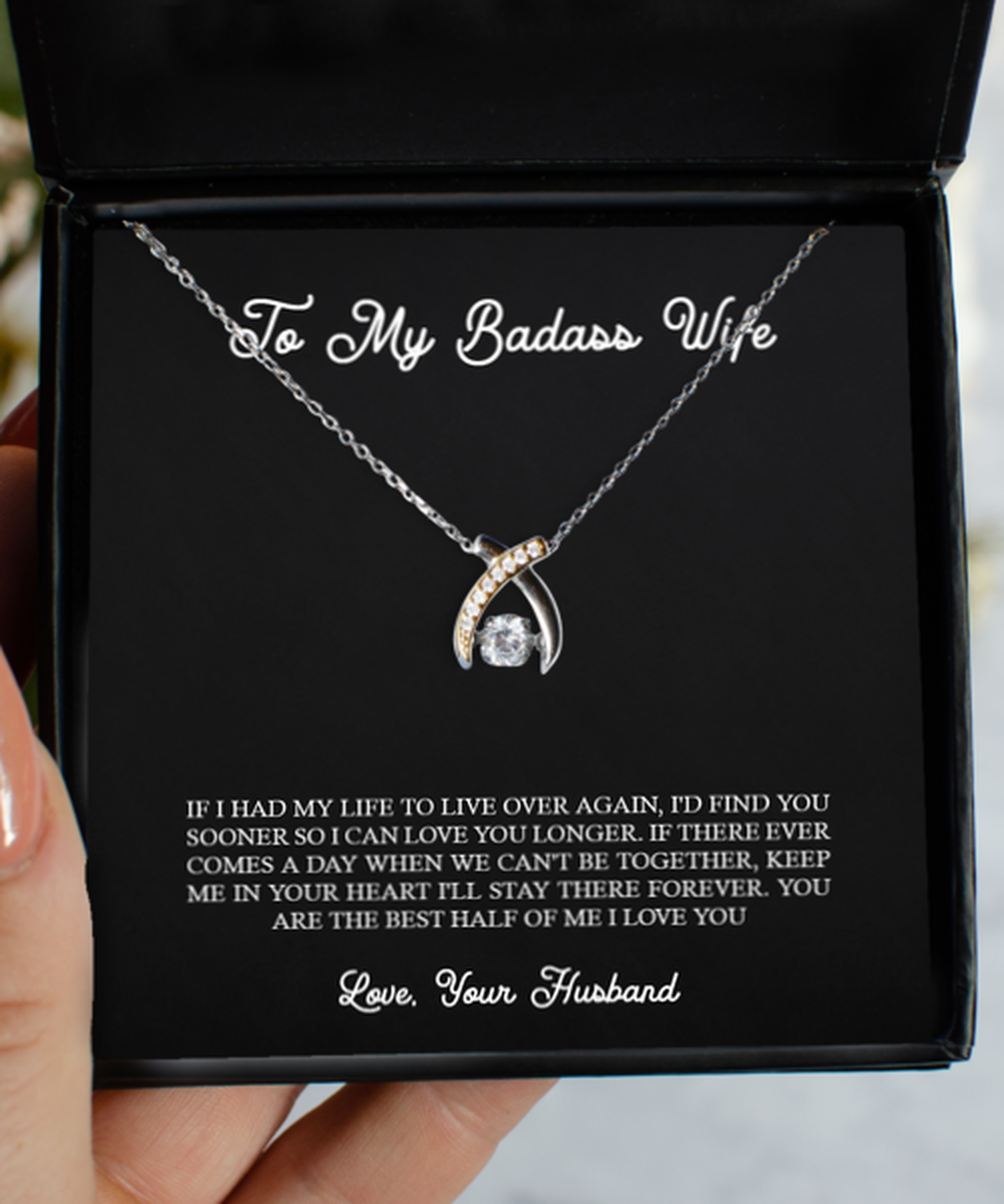 To My Badass Wife, You Are The Best, Wishbone Dancing Necklace For Women, Anniversary Birthday Valentines Day Gifts From Husband