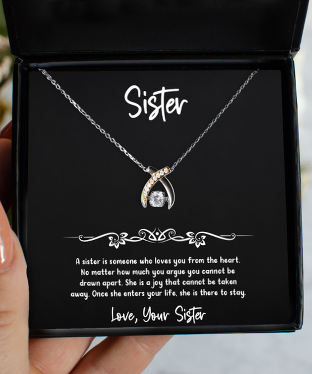 To My Sister Gifts, A Joy That Cannot Be Taken, Wishbone Dancing Necklace For Women, Birthday Jewelry Gifts From Sister