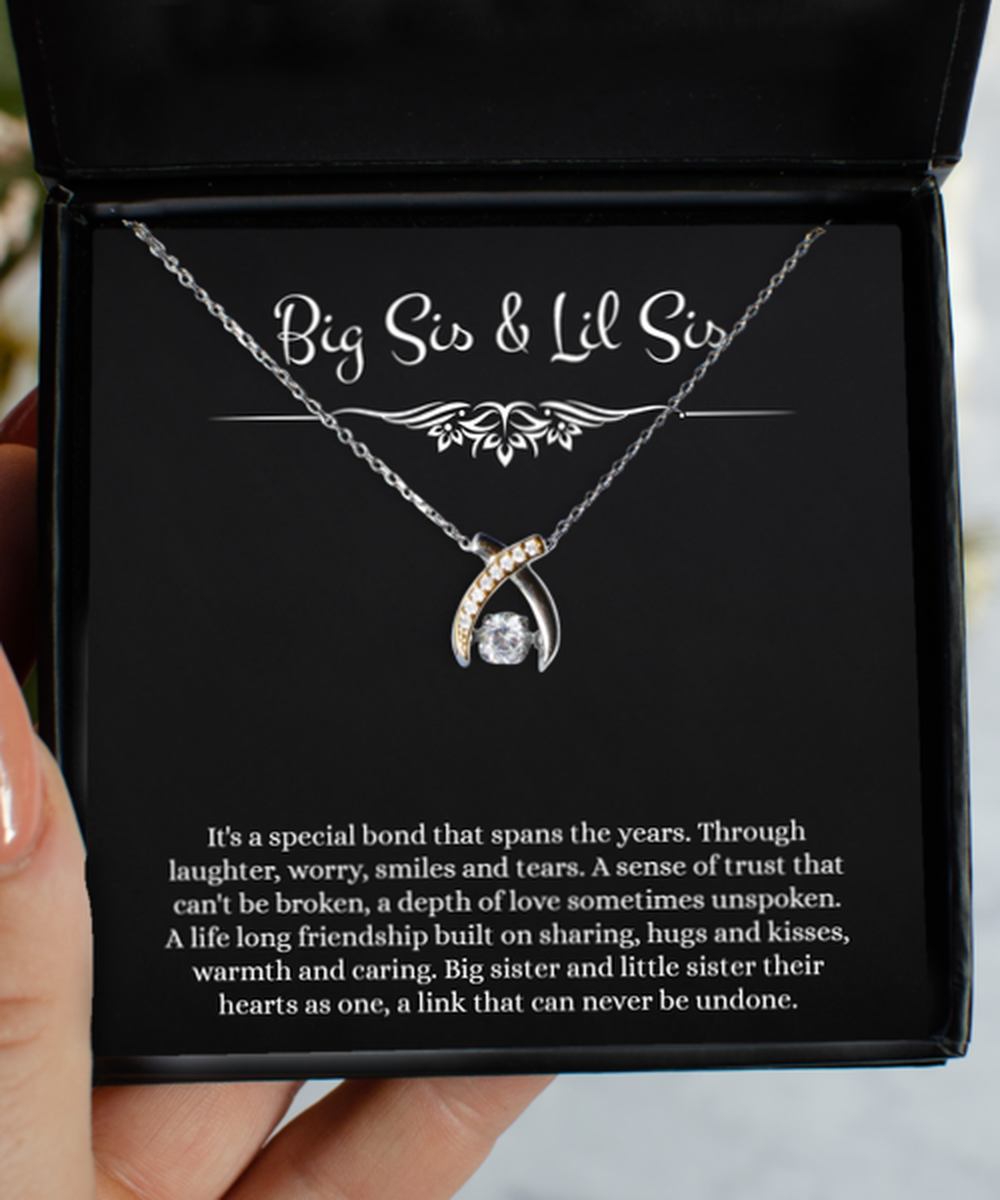 To My Sister Gifts, Big Sis & Lil Sis, Wishbone Dancing Necklace For Women, Birthday Jewelry Gifts From Sister