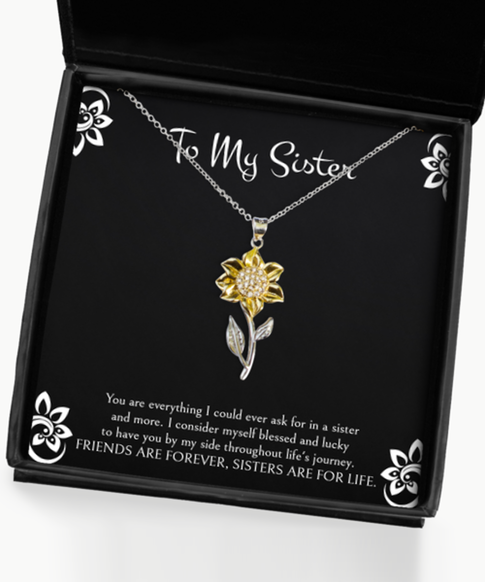 To My Sister Gifts, Blessed And Lucky, Sunflower Pendant Necklace For Women, Birthday Jewelry Gifts From Sister