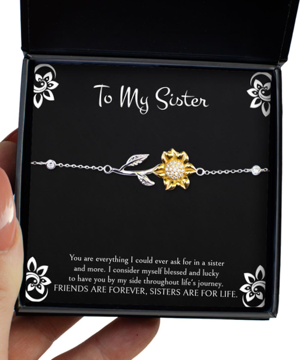 To My Sister Gifts, Blessed And Lucky, Sunflower Bracelet For Women, Birthday Jewelry Gifts From Sister