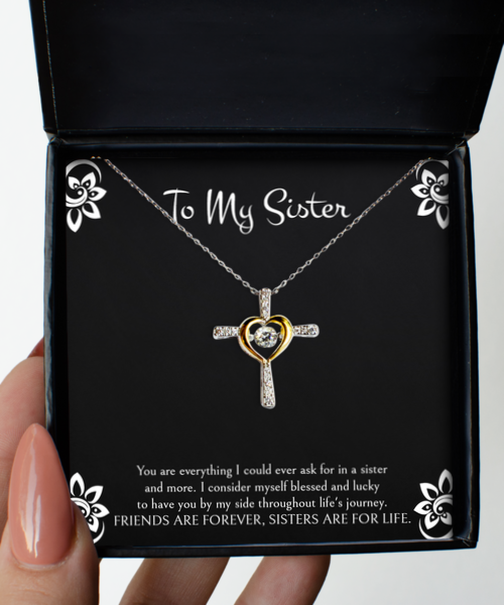 To My Sister Gifts, Blessed And Lucky, Cross Dancing Necklace For Women, Birthday Jewelry Gifts From Sister