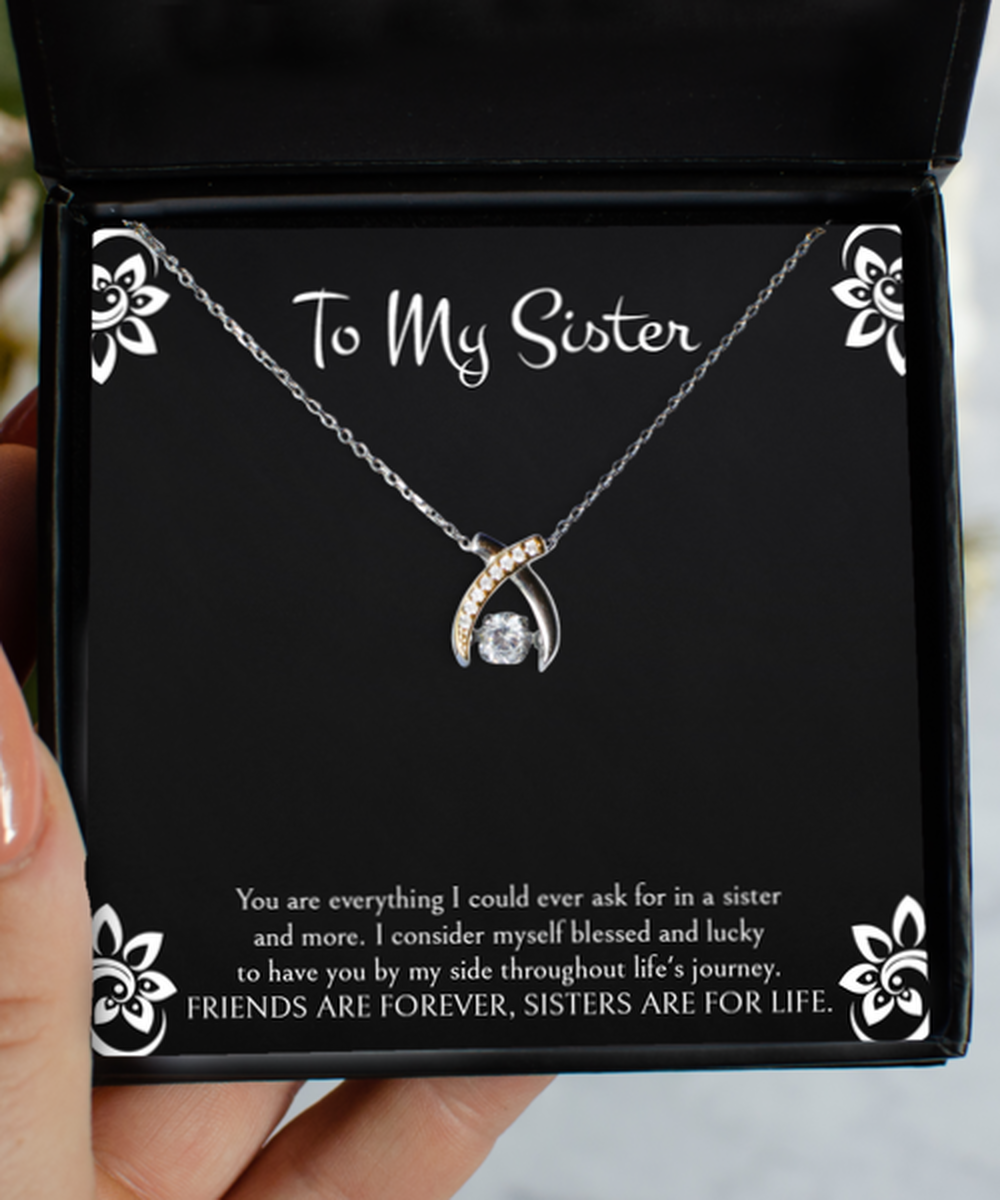 To My Sister Gifts, Blessed And Lucky, Wishbone Dancing Necklace For Women, Birthday Jewelry Gifts From Sister