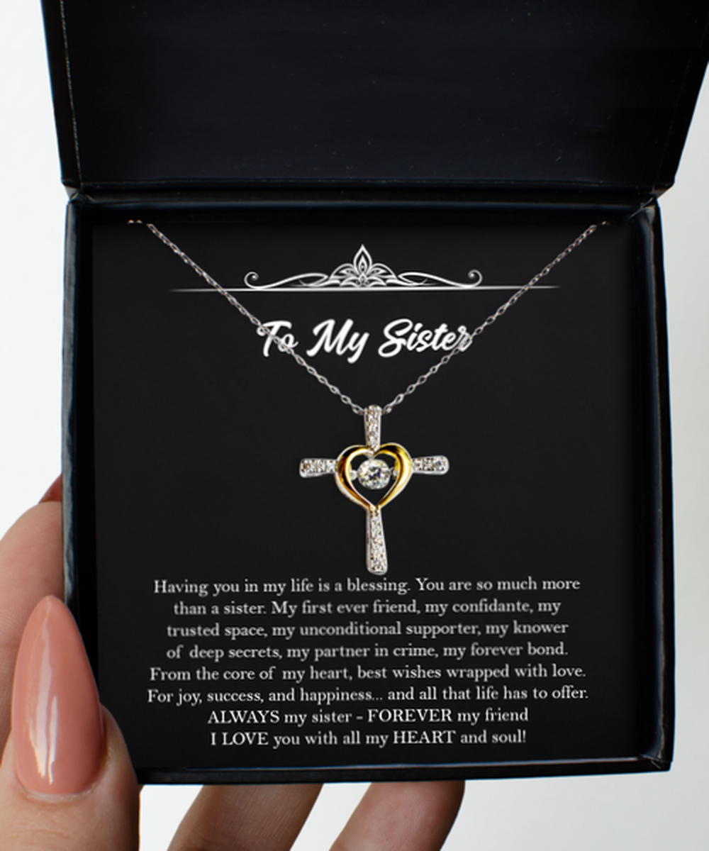 To My Sister Gifts, My First Ever Friend, Cross Dancing Necklace For Women, Birthday Jewelry Gifts From Sister