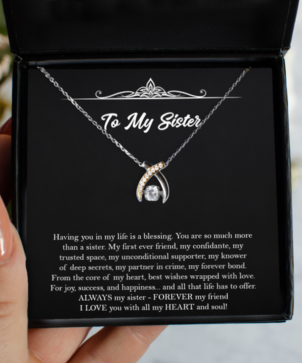 To My Sister Gifts, My First Ever Friend, Wishbone Dancing Necklace For Women, Birthday Jewelry Gifts From Sister
