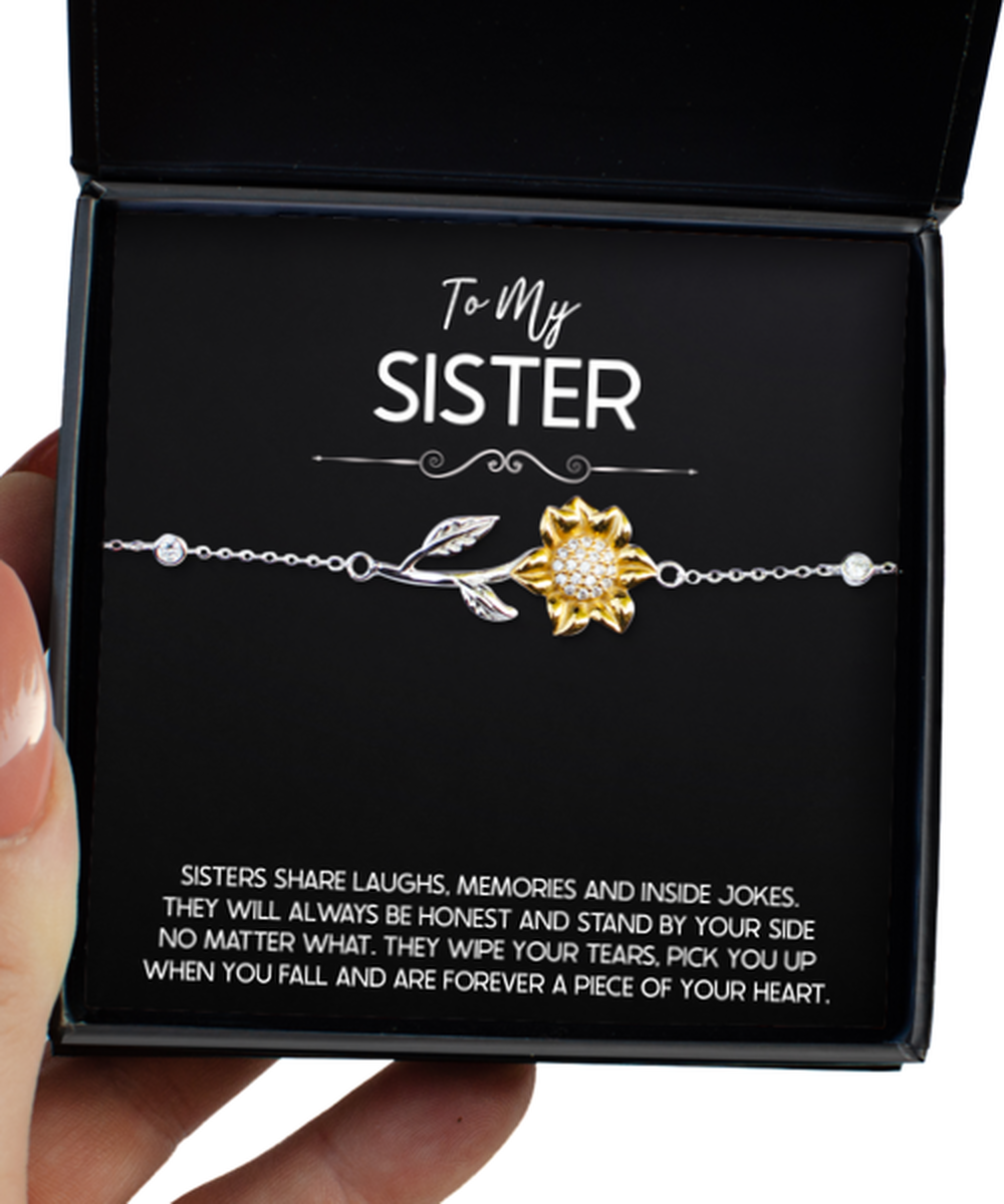 To My Sister Gifts, Sister Share Laughs, Sunflower Bracelet For Women, Birthday Jewelry Gifts From Sister