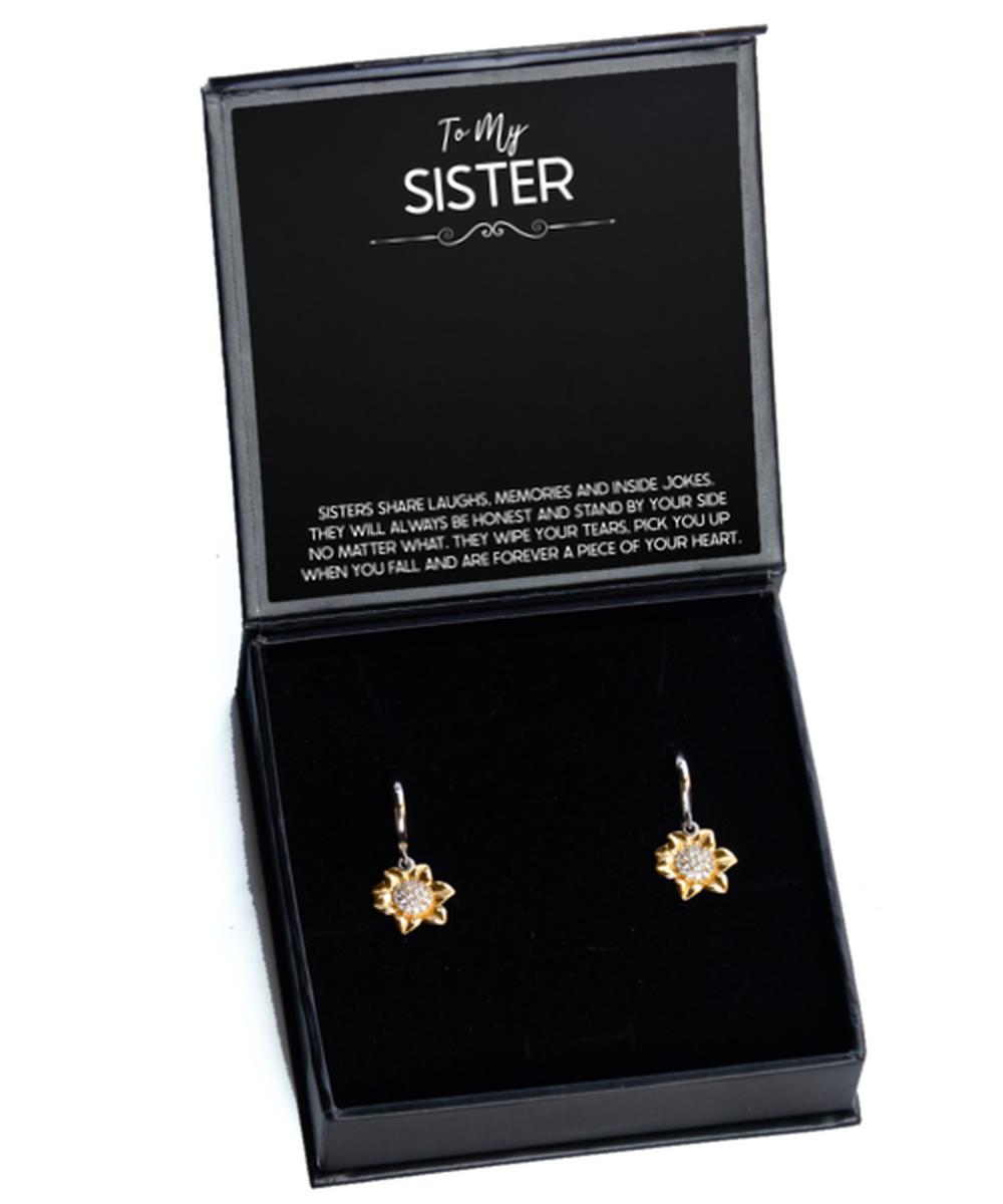 To My Sister Gifts, Sister Share Laughs, Sunflower Earrings For Women, Birthday Jewelry Gifts From Sister
