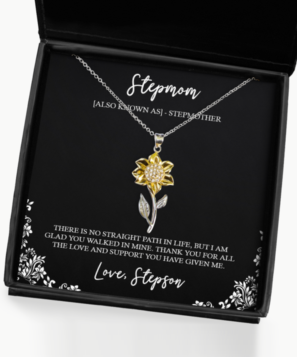 To My Stepmom Gifts, Thank You For All The Love, Sunflower Pendant Necklace For Women, Birthday Mothers Day Present From Stepson
