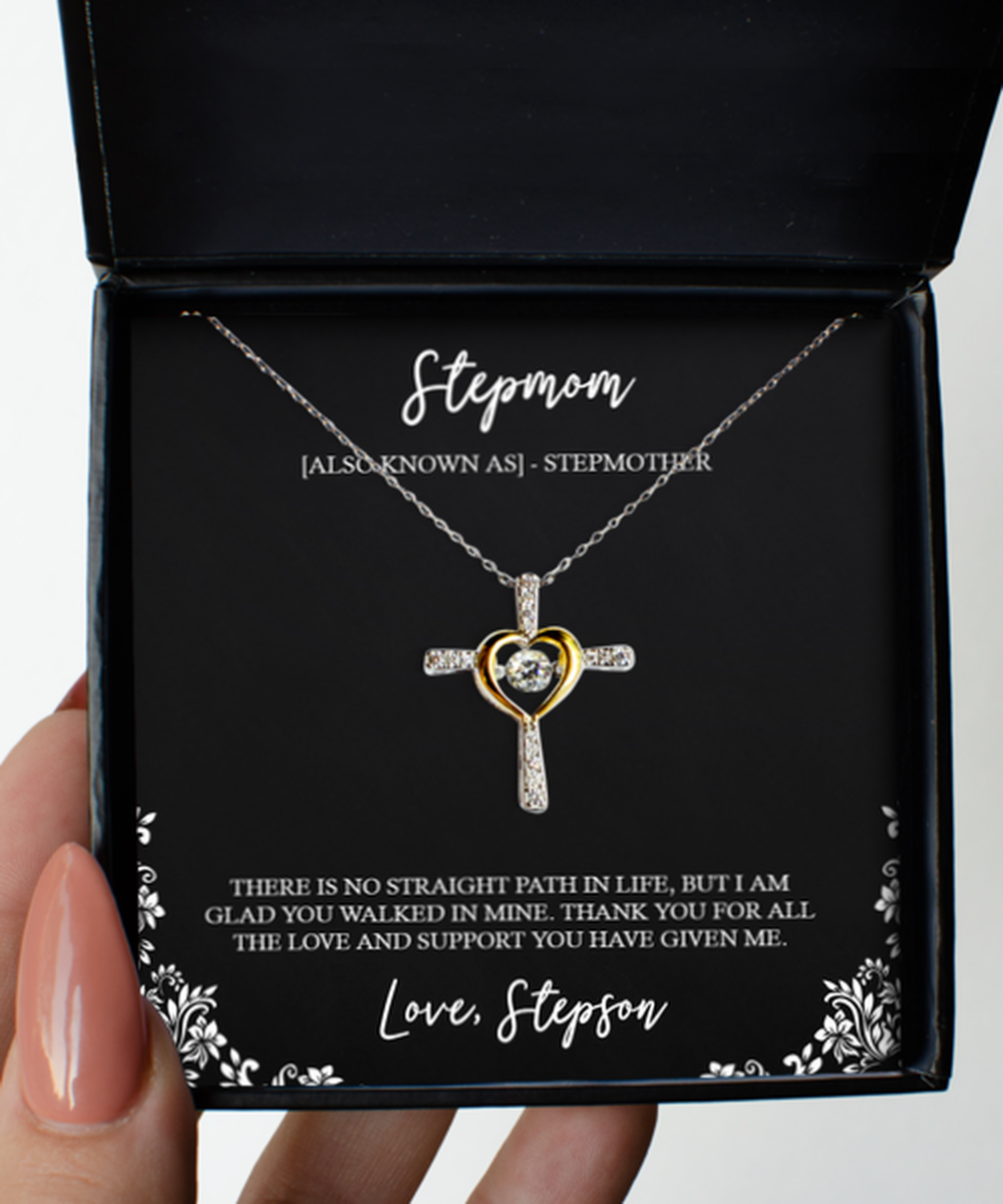 To My Stepmom Gifts, Thank You For All The Love, Cross Dancing Necklace For Women, Birthday Mothers Day Present From Stepson