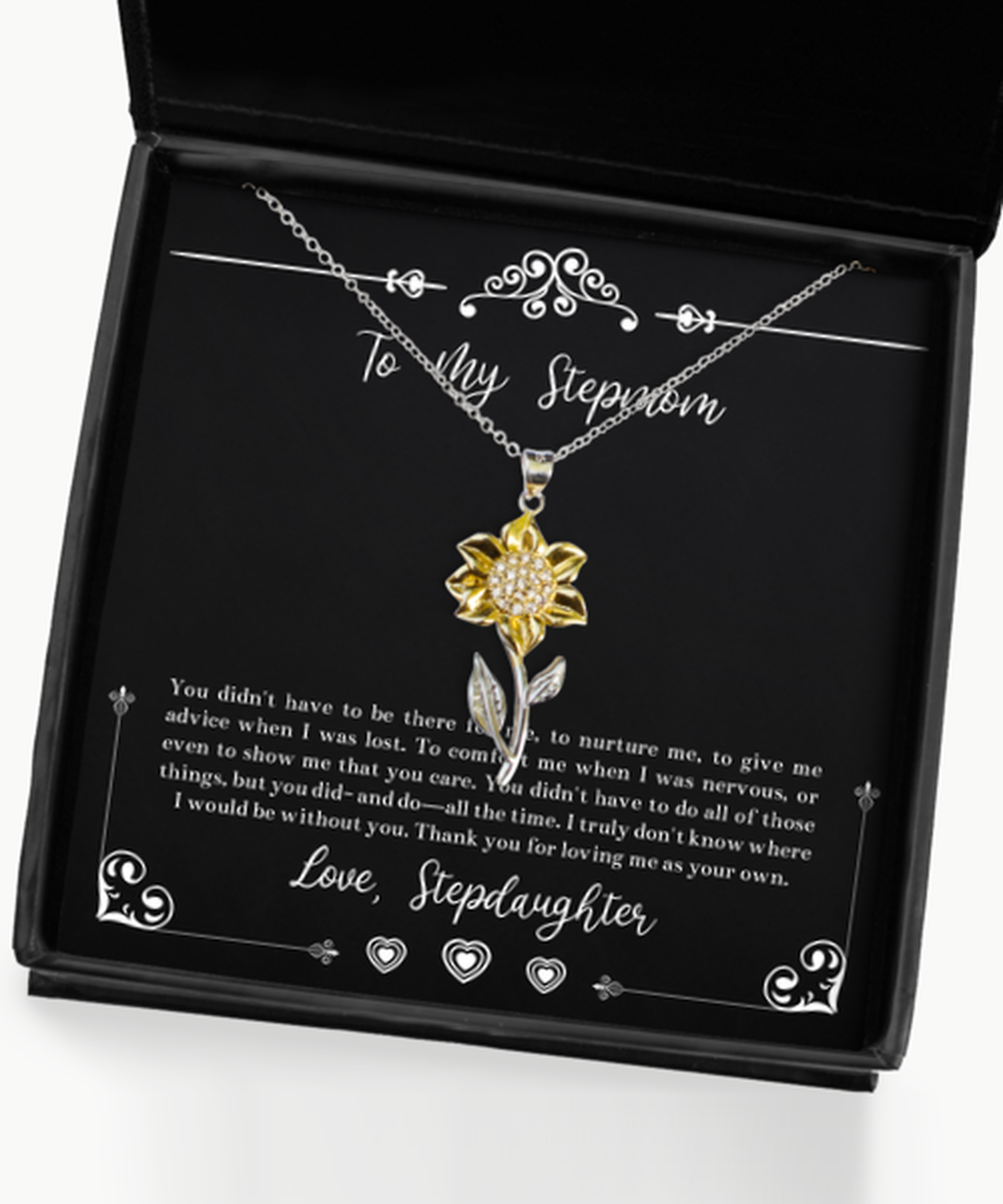To My Stepmom Gifts, Thank You For Loving Me, Sunflower Pendant Necklace For Women, Birthday Mothers Day Present From Stepdaughter