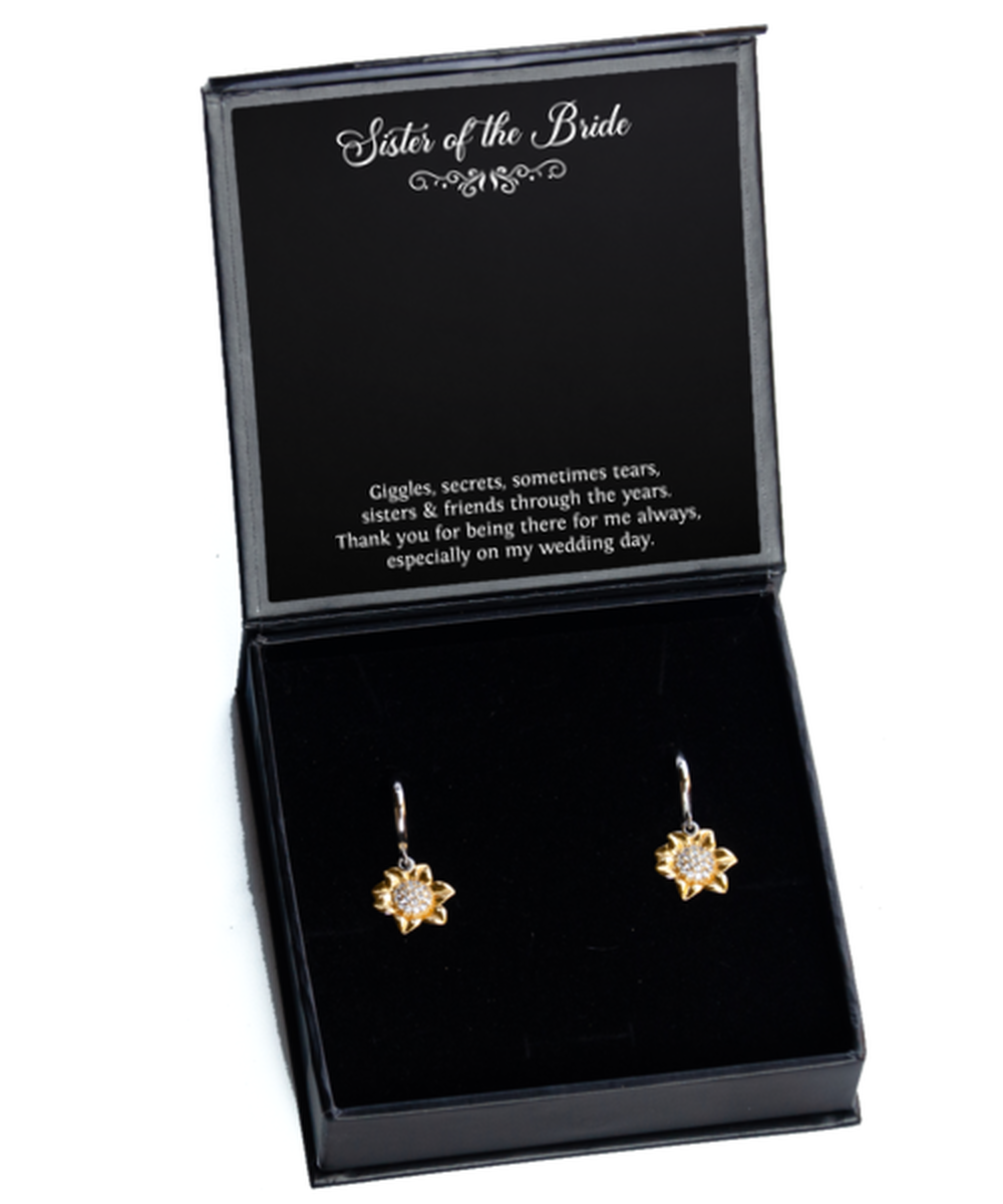 To My Sister Of The Bride Gifts, Giggles Secrets Tears, Sunflower Earrings For Women, Wedding Day Thank You Ideas From Bride