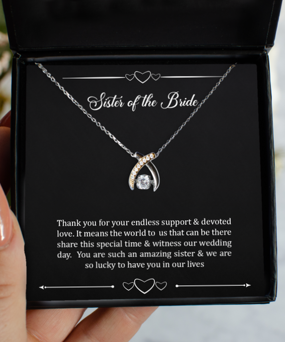 To My Sister Of The Bride Gifts, We're Lucky To Have, Wishbone Dancing Neckace For Women, Wedding Day Thank You Ideas From Bride