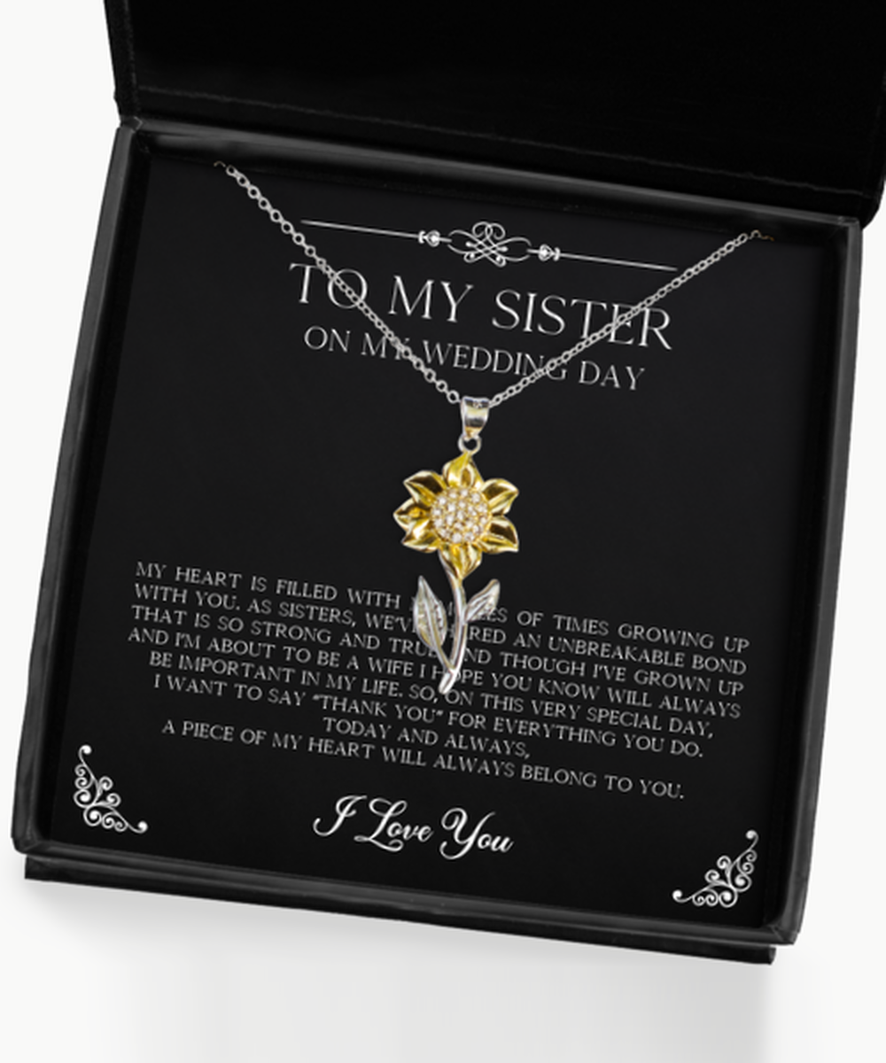 To My Sister Of The Bride Gifts, Filled With Memories, Sunflower Pendant Necklace For Women, Wedding Day Thank You Ideas From Bride