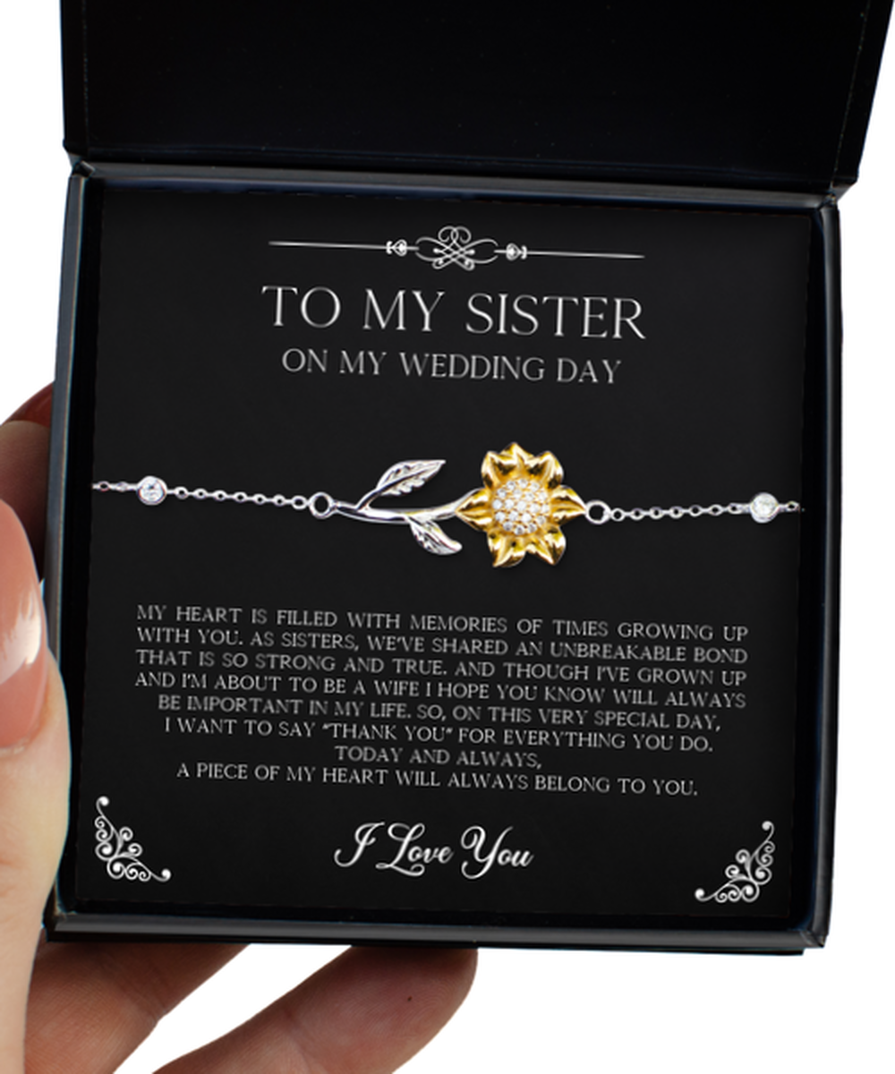 To My Sister Of The Bride Gifts, Filled With Memories, Sunflower Bracelet For Women, Wedding Day Thank You Ideas From Bride
