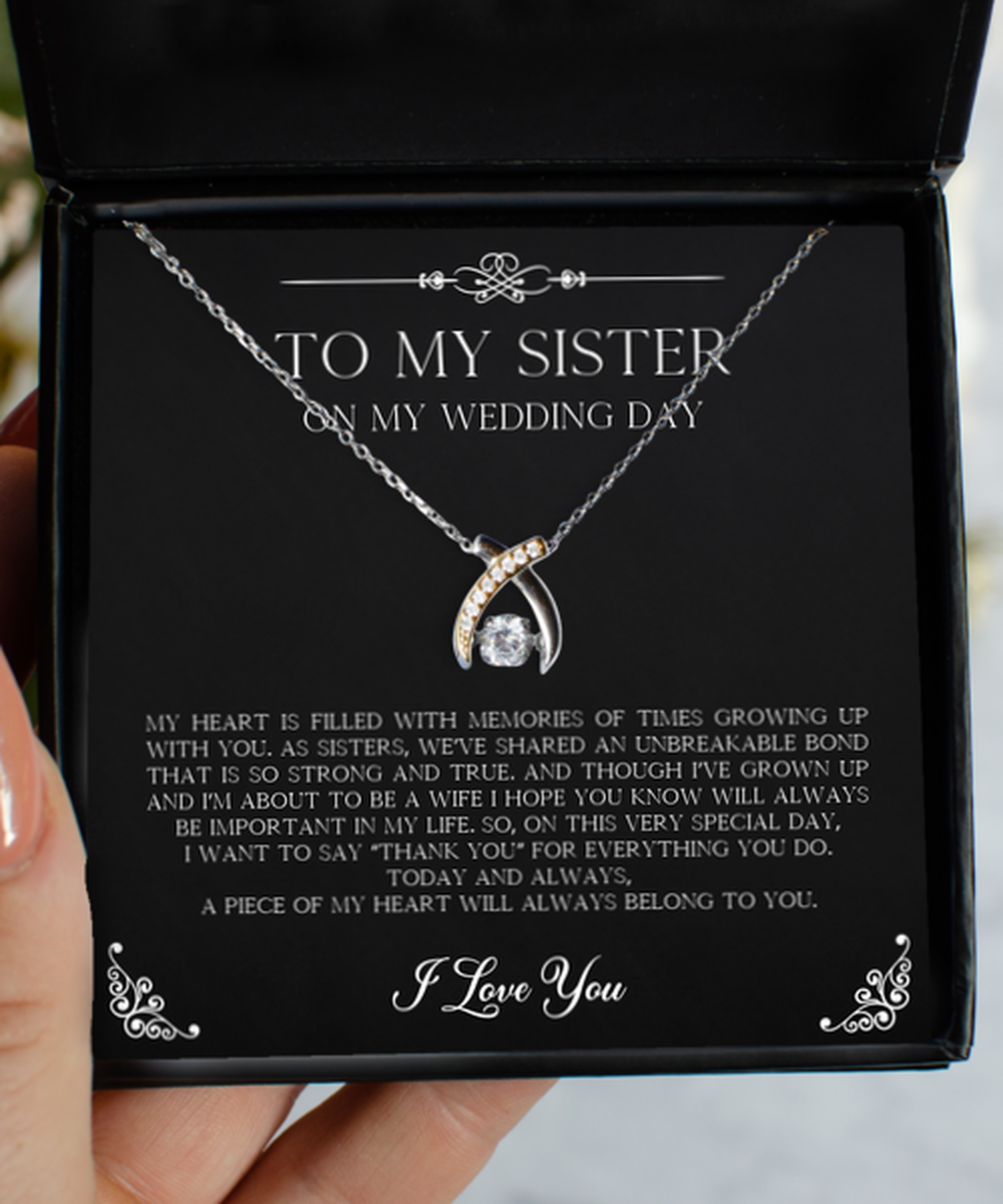To My Sister Of The Bride Gifts, Filled With Memories, Wishbone Dancing Neckace For Women, Wedding Day Thank You Ideas From Bride