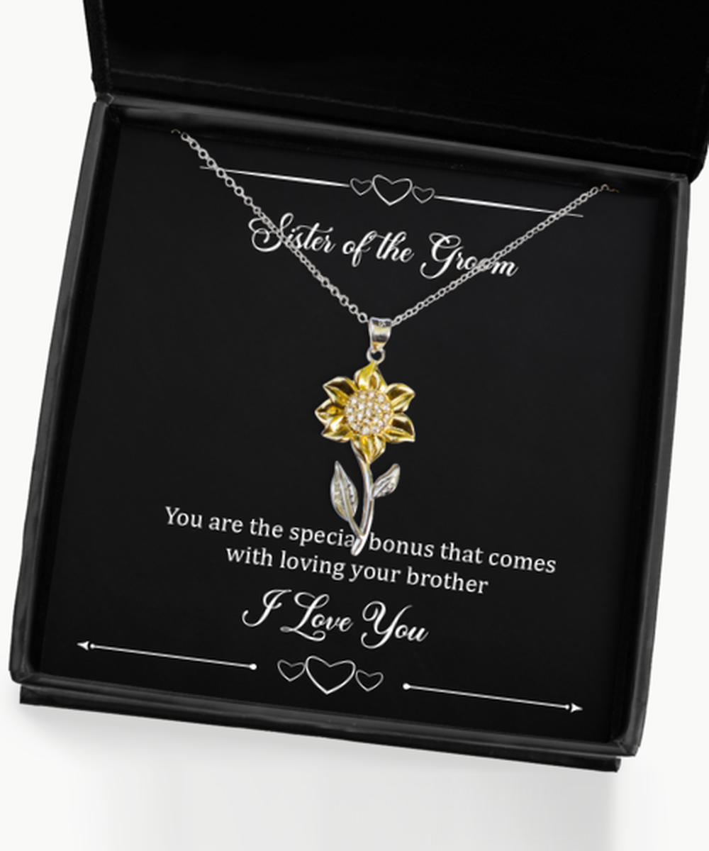 Sister Of The Groom Gifts, You Are The Special Bonus, Sunflower Pendant Necklace For Women, Wedding Day Thank You Ideas From Bride
