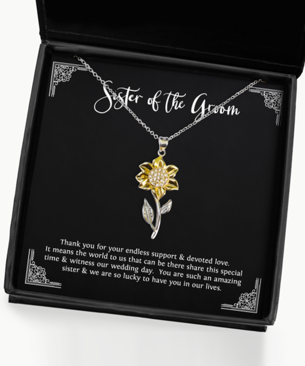 Sister Of The Groom Gifts, Thank You For Your Support, Sunflower Pendant Necklace For Women, Wedding Day Thank You Ideas From Groom