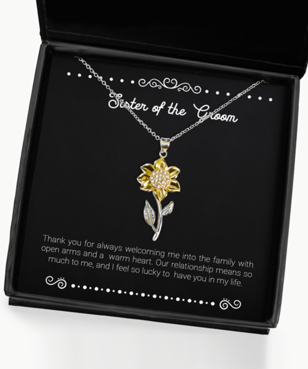 Sister Of The Groom Gifts, Thank You For Welcoming Me, Sunflower Pendant Necklace For Women, Wedding Day Thank You Ideas From Bride