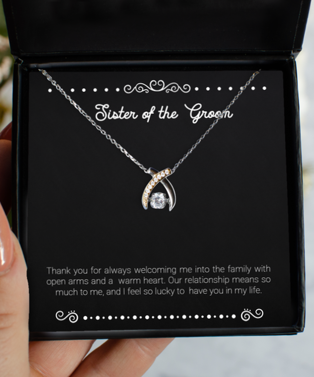 Sister Of The Groom Gifts, Thank You For Welcoming Me, Wishbone Dancing Neckace For Women, Wedding Day Thank You Ideas From Bride