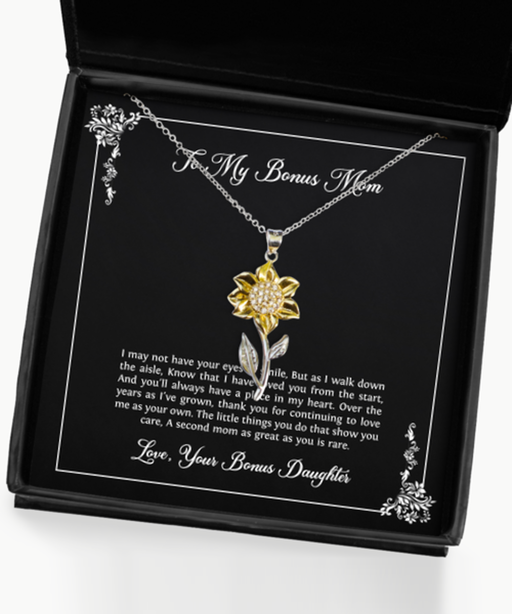 To My Bonus Mom Gifts, I Love You From The Start, Sunflower Pendant Necklace For Women, Birthday Mothers Day Present From Bonus Daughter