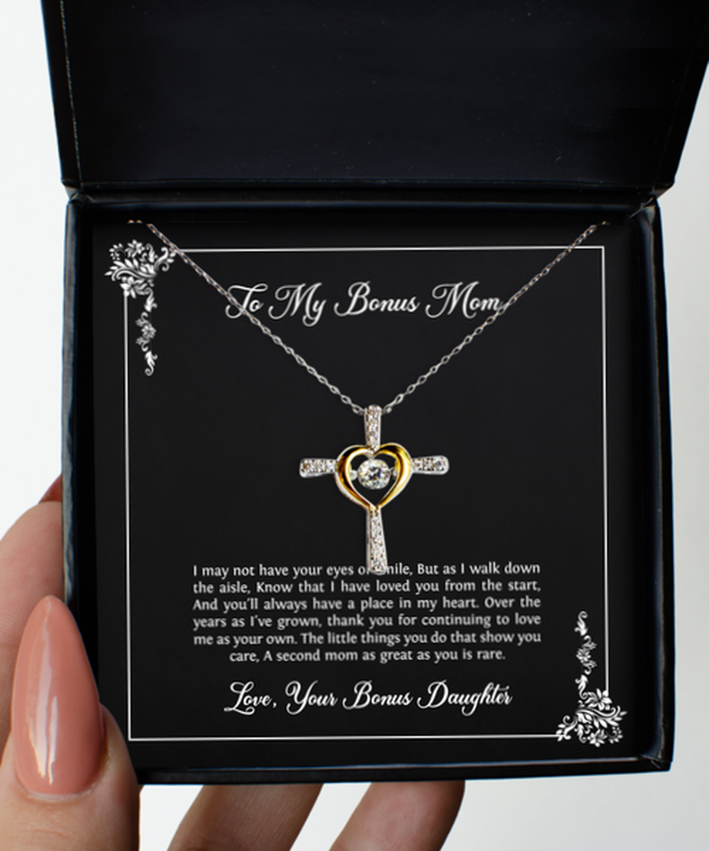 To My Bonus Mom Gifts, I Love You From The Start, Cross Dancing Necklace For Women, Birthday Mothers Day Present From Bonus Daughter