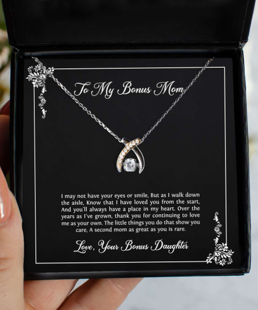 To My Bonus Mom Gifts, I Love You From The Start, Wishbone Dancing Neckace For Women, Birthday Mothers Day Present From Bonus Daughter