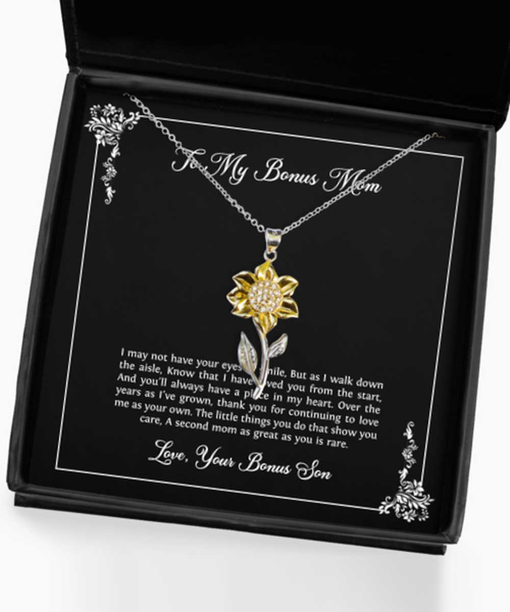 To My Bonus Mom Gifts, I Love You From The Start, Sunflower Pendant Necklace For Women, Birthday Mothers Day Present From Bonus Son