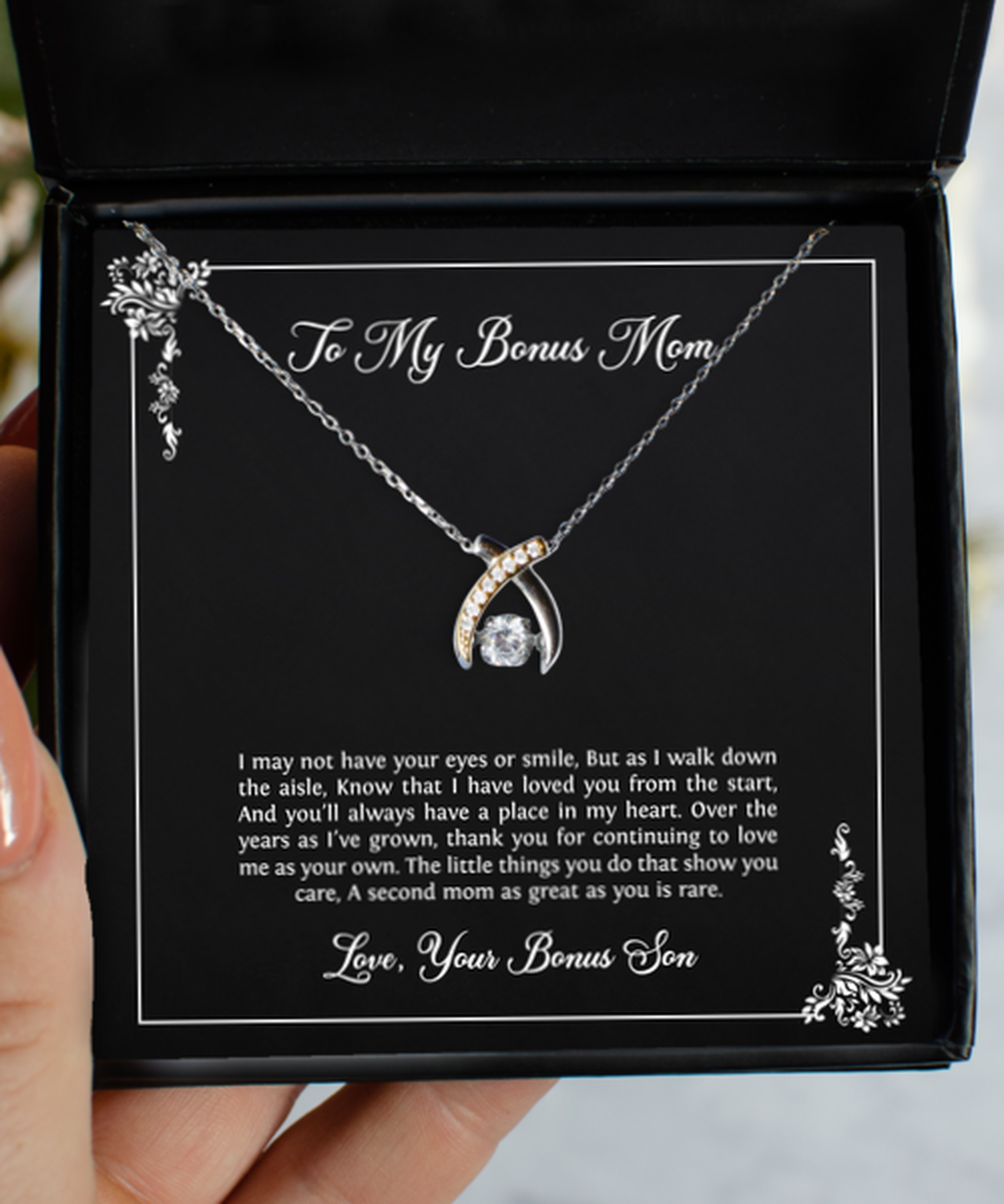 To My Bonus Mom Gifts, I Love You From The Start, Wishbone Dancing Neckace For Women, Birthday Mothers Day Present From Bonus Son