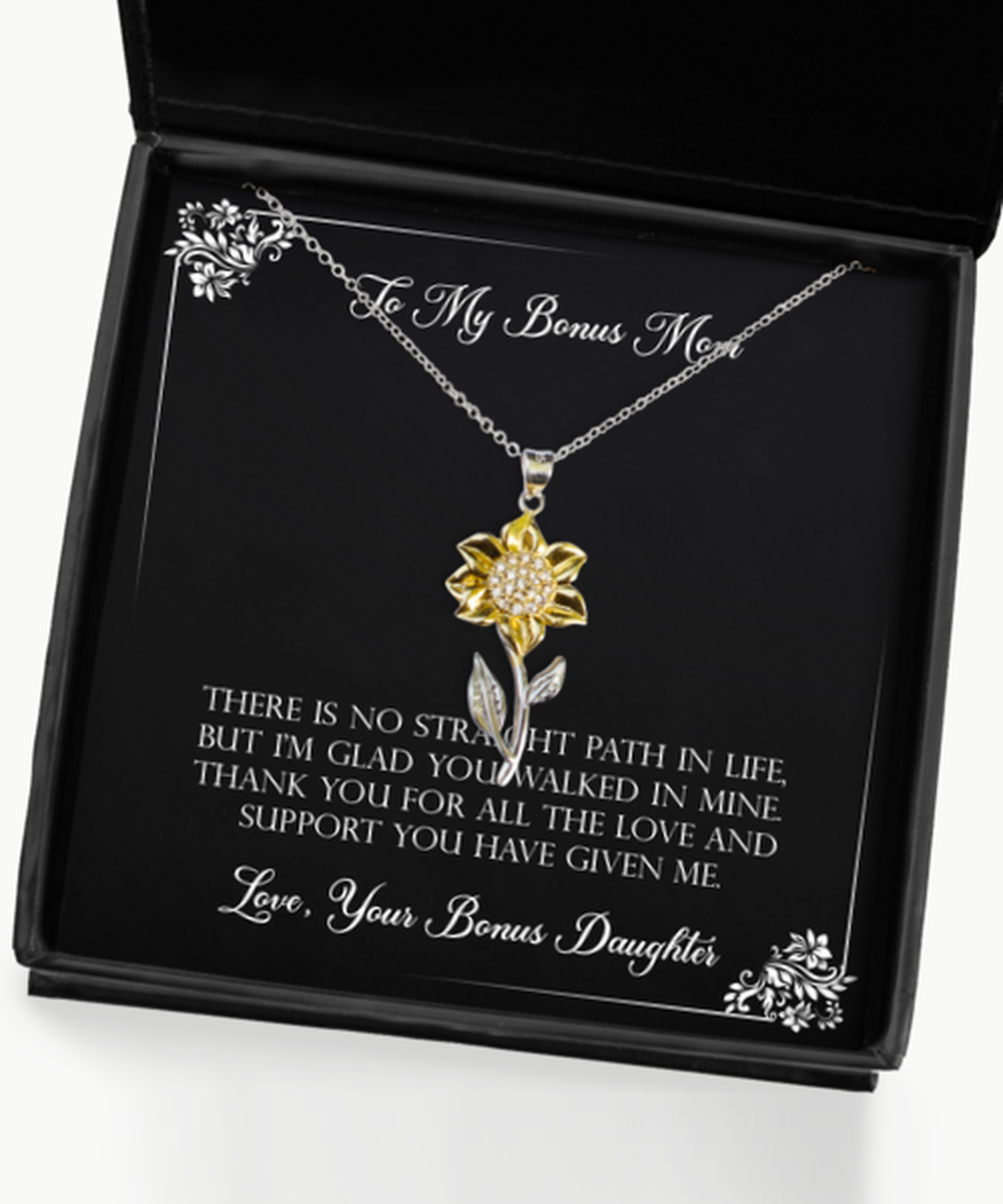 To My Bonus Mom Gifts, Thank You For All The Love, Sunflower Pendant Necklace For Women, Birthday Mothers Day Present From Bonus Daughter