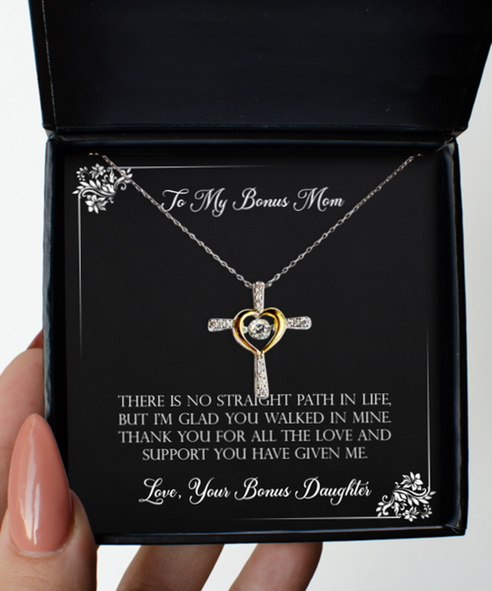 To My Bonus Mom Gifts, Thank You For All The Love, Cross Dancing Necklace For Women, Birthday Mothers Day Present From Bonus Daughter