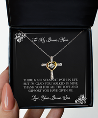 Load image into Gallery viewer, To My Bonus Mom Gifts, Thank You For All The Love, Cross Dancing Necklace For Women, Birthday Mothers Day Present From Bonus Son

