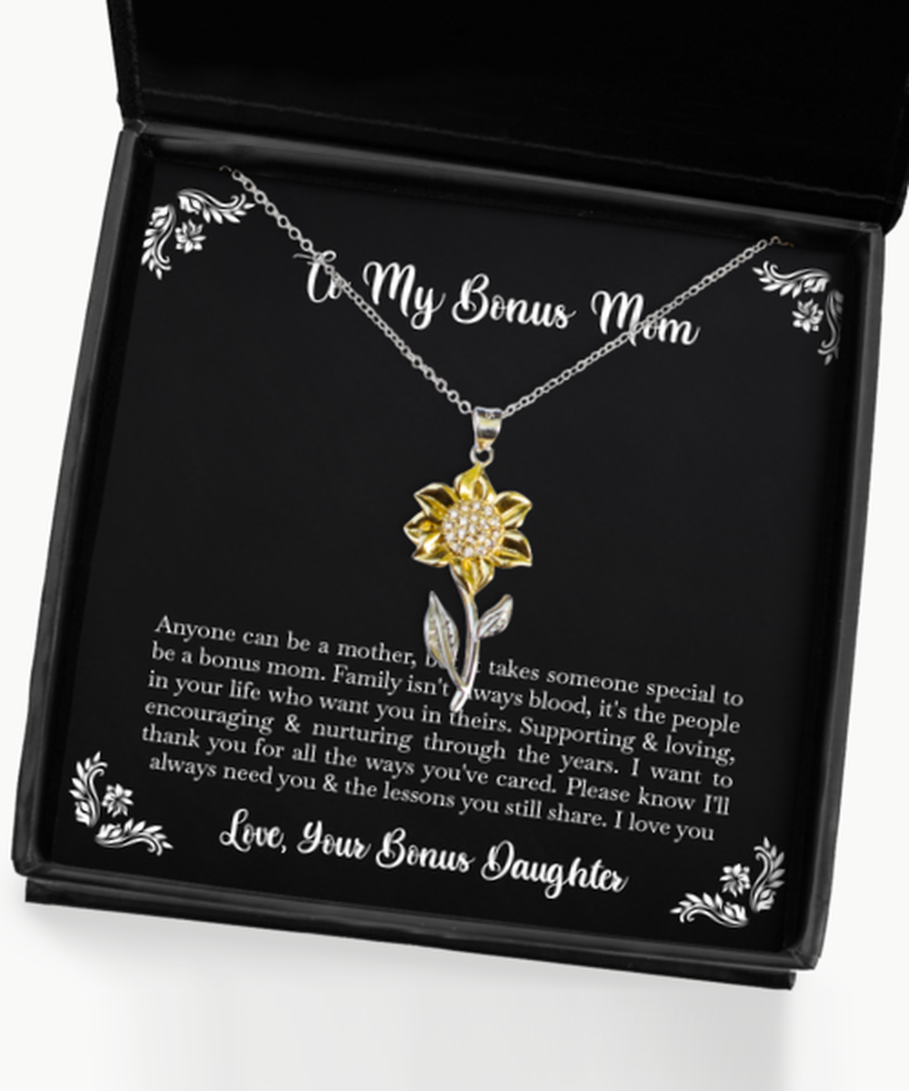 To My Bonus Mom Gifts, Family Isn't Always Blood, Sunflower Pendant Necklace For Women, Birthday Mothers Day Present From Bonus Daughter
