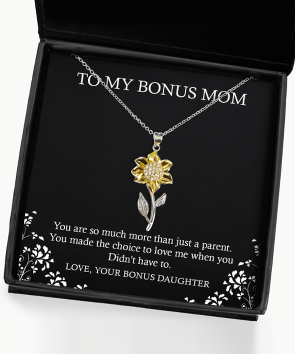 To My Bonus Mom Gifts, More Than Just A Parent, Sunflower Pendant Necklace For Women, Birthday Mothers Day Present From Bonus Daughter