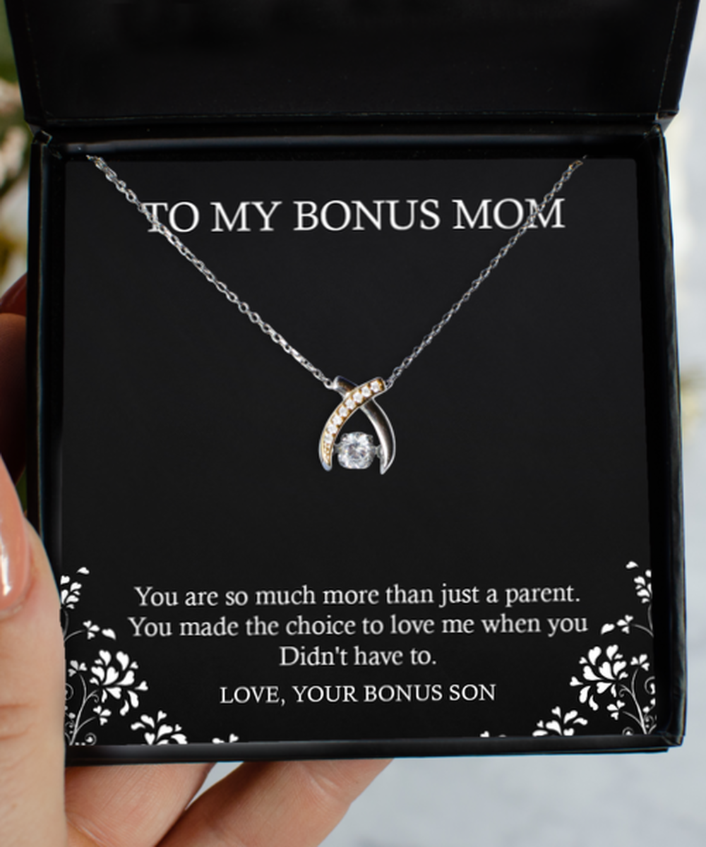 To My Bonus Mom Gifts, More Than Just A Parent, Wishbone Dancing Neckace For Women, Birthday Mothers Day Present From Bonus Son