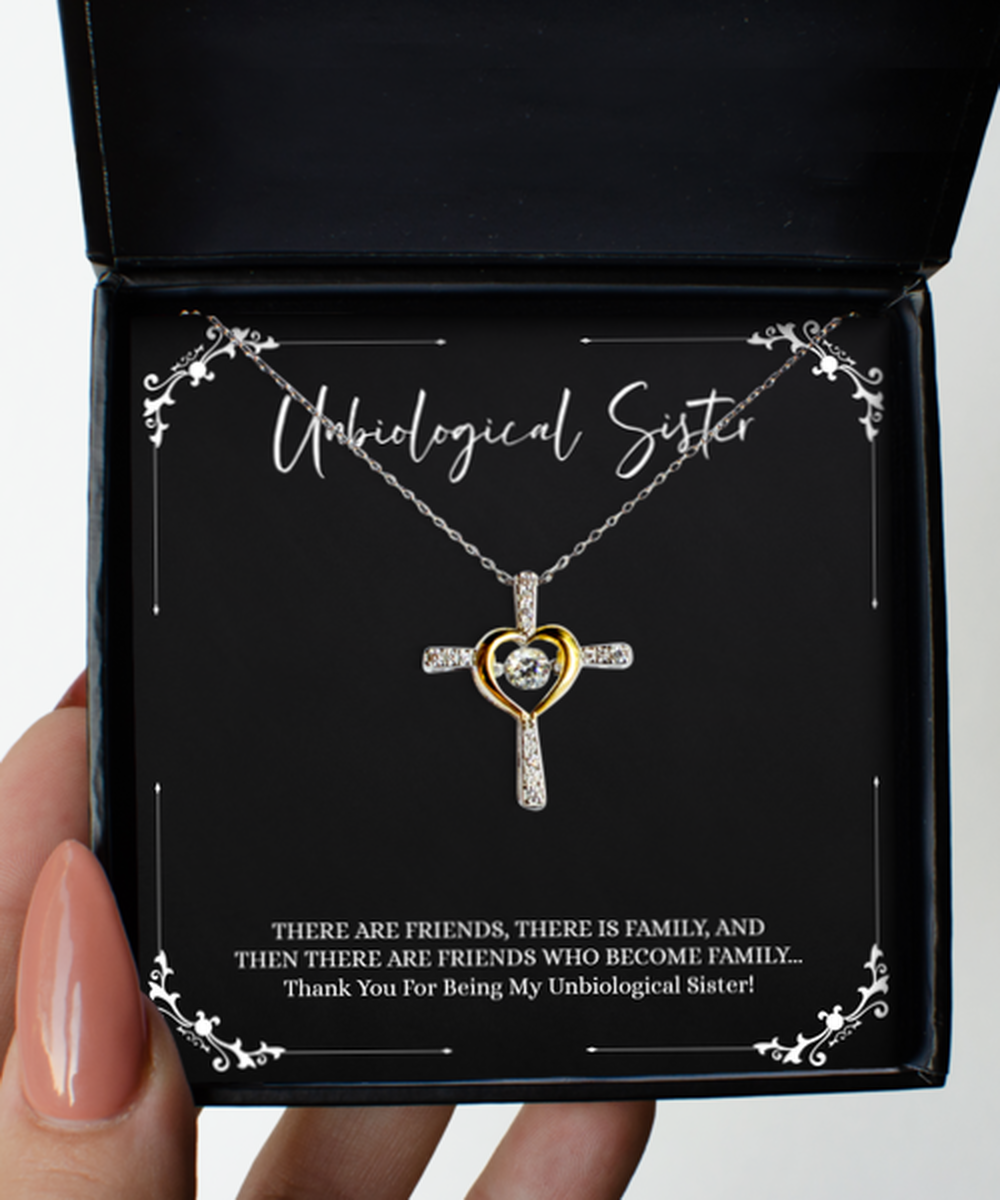 To My Unbiological Sister Gifts, Friends Who Become Family, Cross Dancing Necklace For Women, Birthday Jewelry Gifts From Sister-in-law