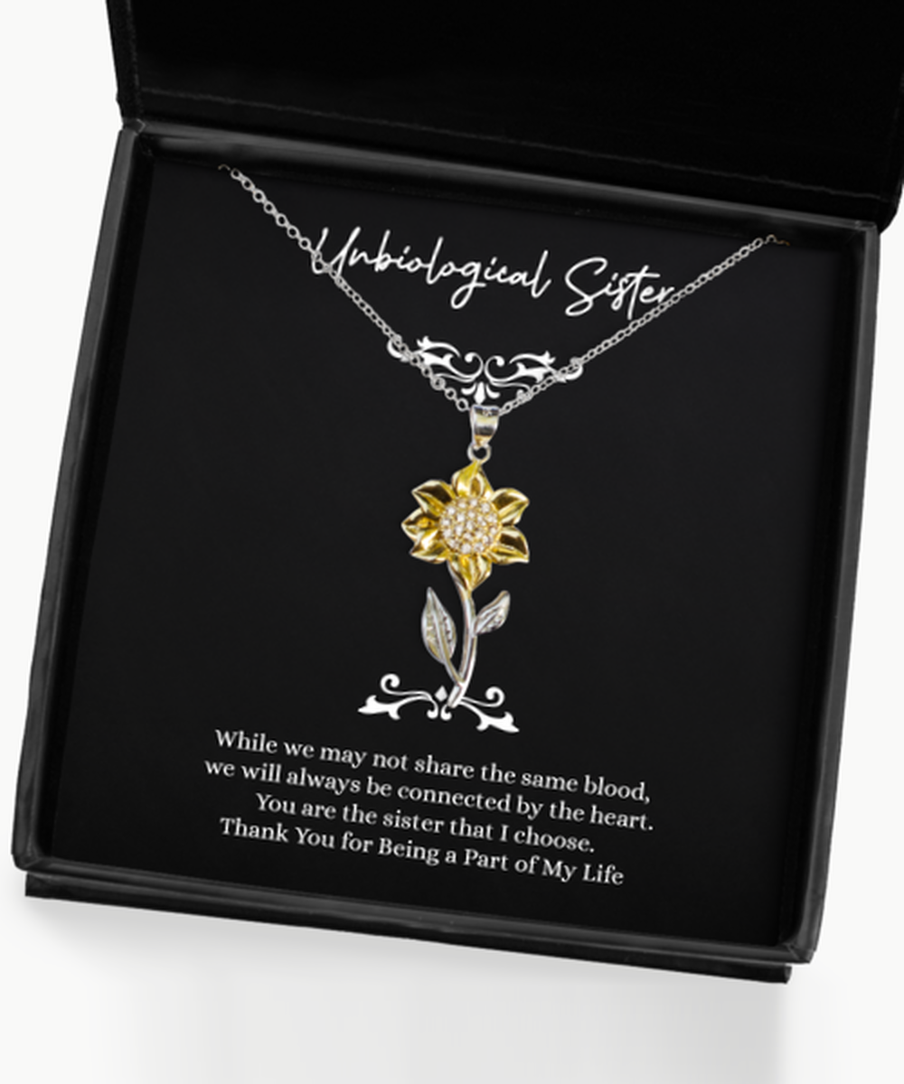 To My Unbiological Sister Gifts, Connected By The Heart, Sunflower Pendant Necklace For Women, Birthday Jewelry Gifts From Sister-in-law