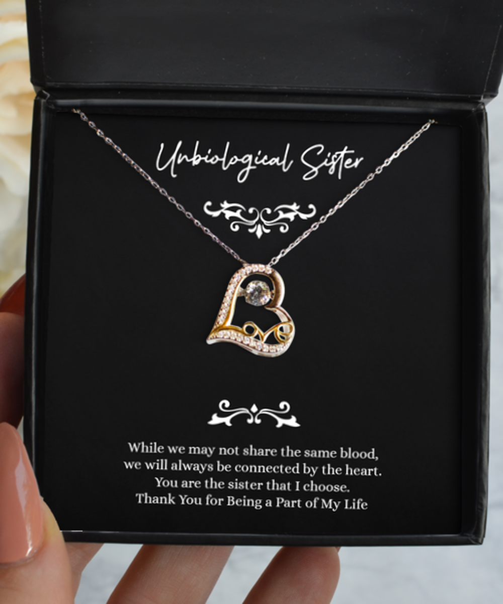 To My Unbiological Sister Gifts, Connected By The Heart, Love Dancing Necklace For Women, Birthday Jewelry Gifts From Sister-in-law