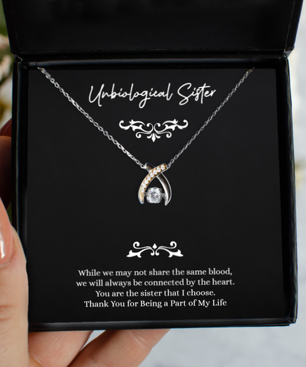 To My Unbiological Sister Gifts, Connected By The Heart, Wishbone Dancing Necklace For Women, Birthday Jewelry Gifts From Sister-in-law