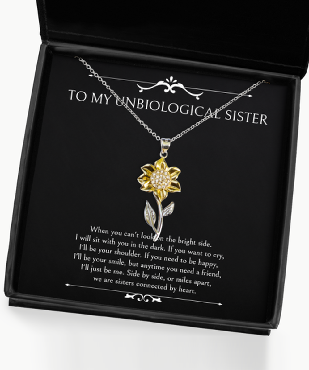 To My Unbiological Sister Gifts, Sisters Connected By Heart, Sunflower Pendant Necklace For Women, Birthday Jewelry Gifts From Sister-in-law