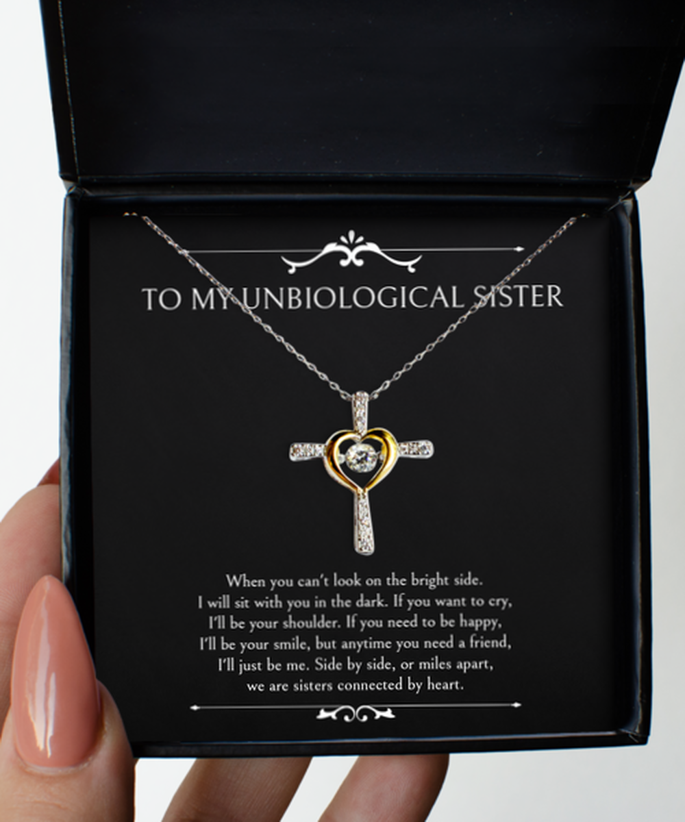 To My Unbiological Sister Gifts, Sisters Connected By Heart, Cross Dancing Necklace For Women, Birthday Jewelry Gifts From Sister-in-law