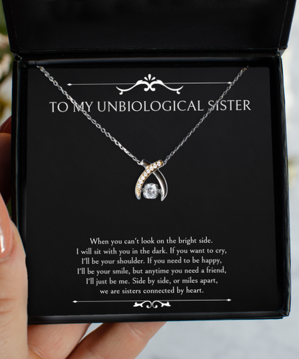 To My Unbiological Sister Gifts, Sisters Connected By Heart, Wishbone Dancing Necklace For Women, Birthday Jewelry Gifts From Sister-in-law