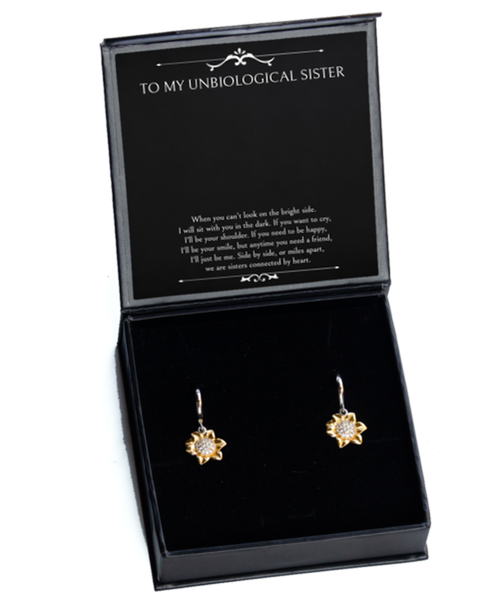 To My Unbiological Sister Gifts, Sisters Connected By Heart, Sunflower Earrings For Women, Birthday Jewelry Gifts From Sister-in-law