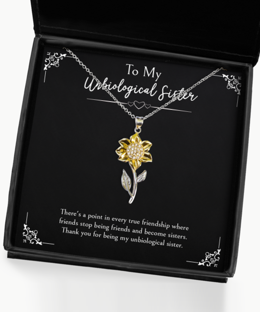 To My Unbiological Sister Gifts, Point in Every Friendship, Sunflower Pendant Necklace For Women, Birthday Jewelry Gifts From Sister-in-law