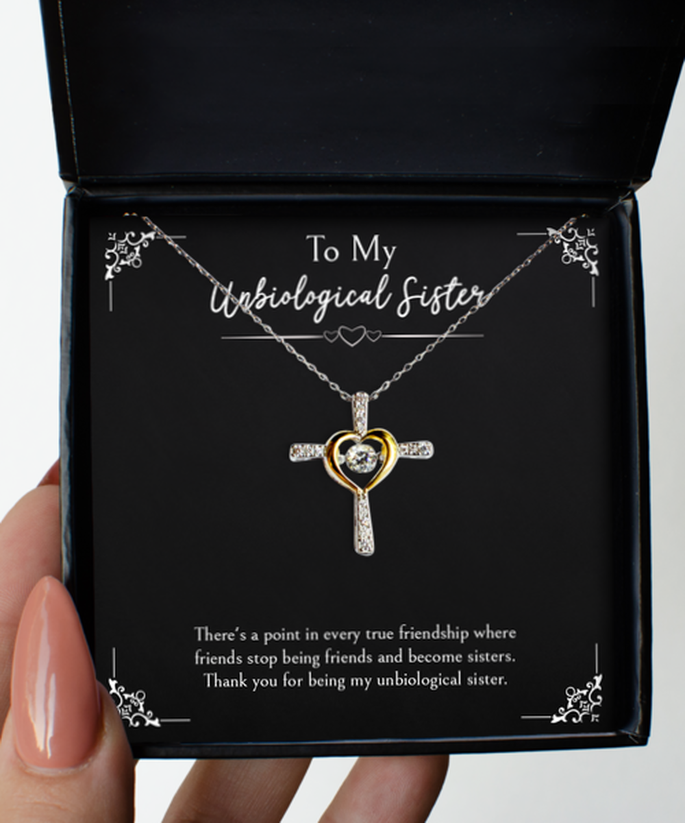 To My Unbiological Sister Gifts, Point in Every Friendship, Cross Dancing Necklace For Women, Birthday Jewelry Gifts From Sister-in-law