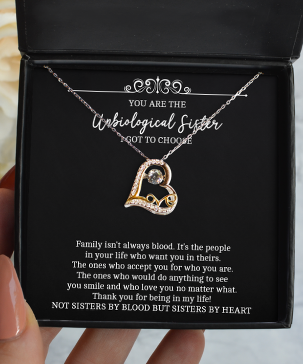 To My Unbiological Sister Gifts, Family Isn't Always Blood, Love Dancing Necklace For Women, Birthday Jewelry Gifts From Sister-in-law