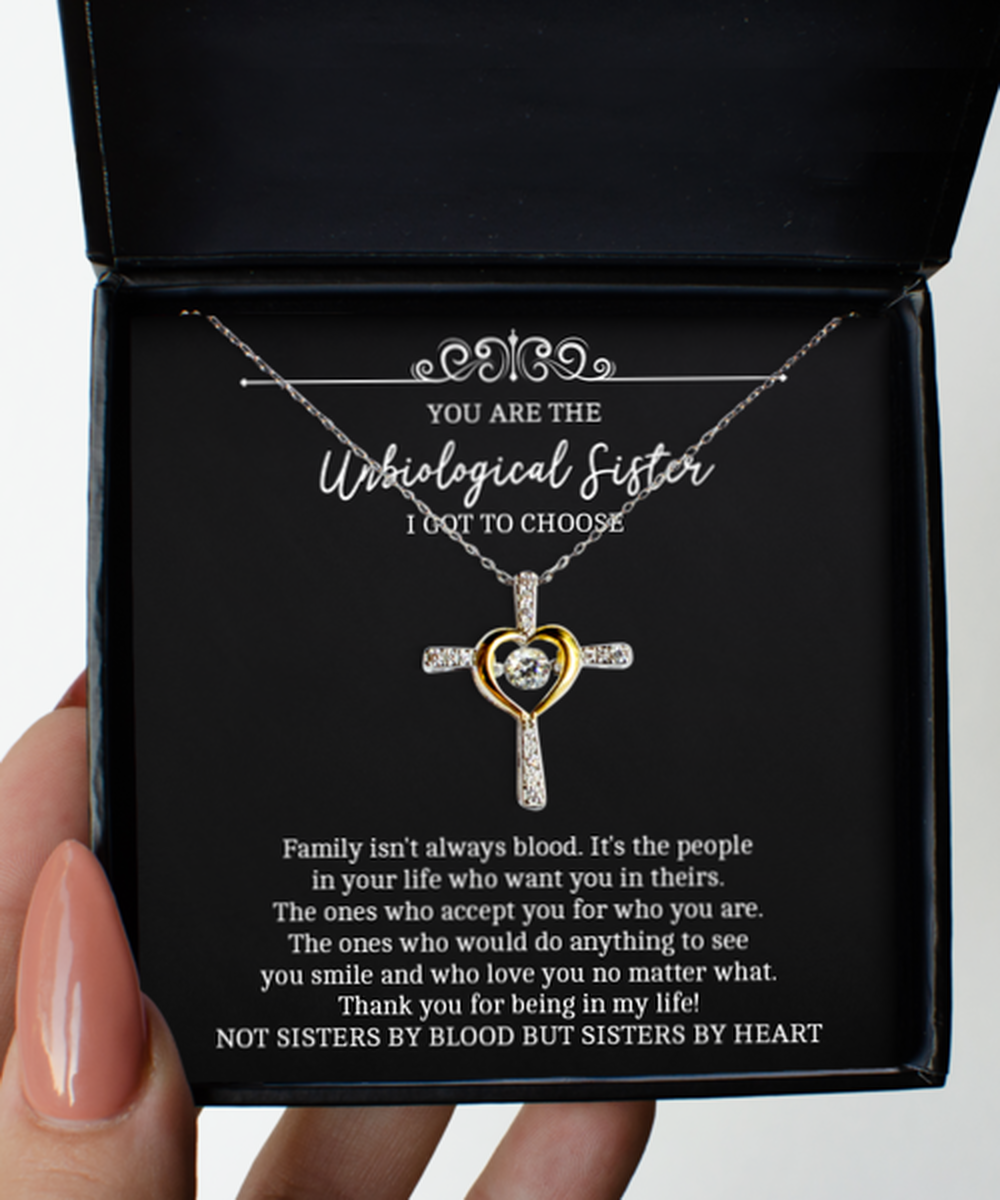 To My Unbiological Sister Gifts, Family Isn't Always Blood, Cross Dancing Necklace For Women, Birthday Jewelry Gifts From Sister-in-law